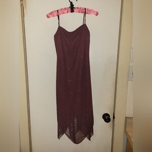 Red Ribbed Sleeveless Spaghetti Strap Slip Dress